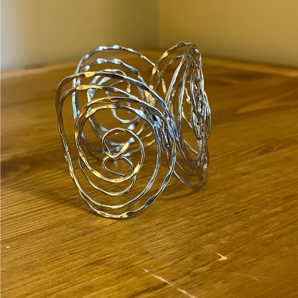 Silver tone hammered swirl statement cuff with open back 7” - Picture 5 of 8